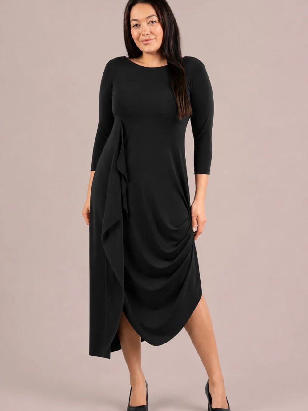 Sympli Drama Gathered Hem Dress in Black 6